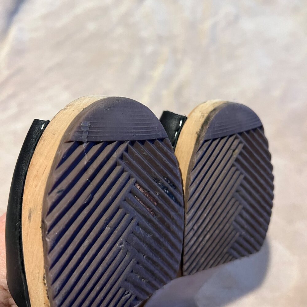 MIA x Free People Greta Swedish Black Leather Wooden Clogs Size 38 / 7 - Picture 10 of 11